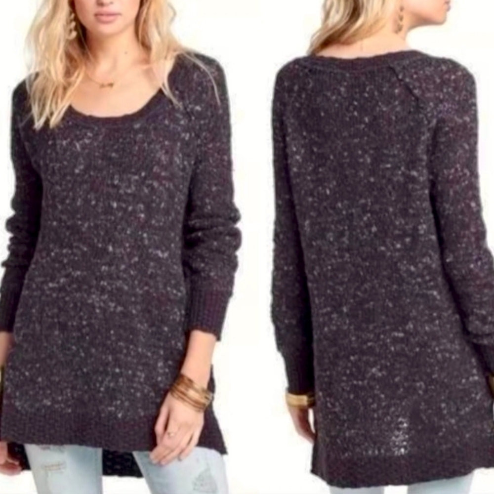 Free People Jeepster Marled WOOL BLEND Open Nubby Knit Crochet Sweater S